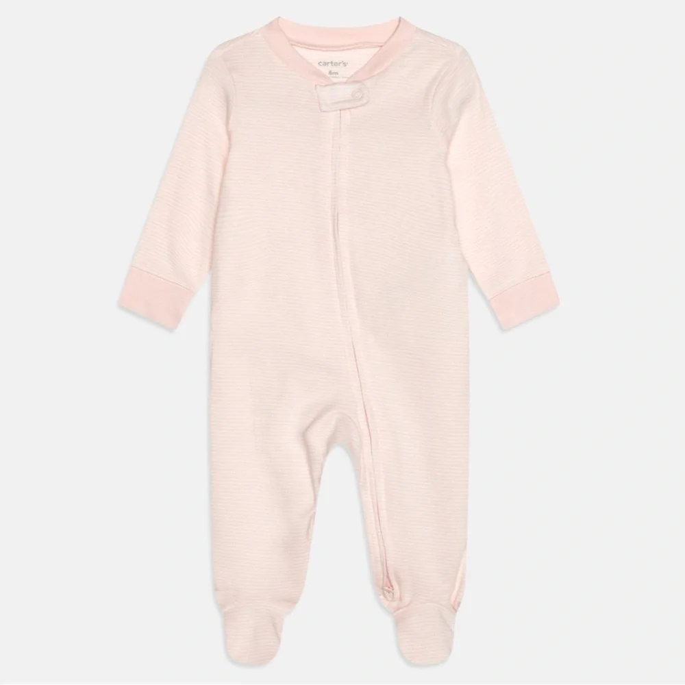 Light Pink and White Striped Footed Onesie